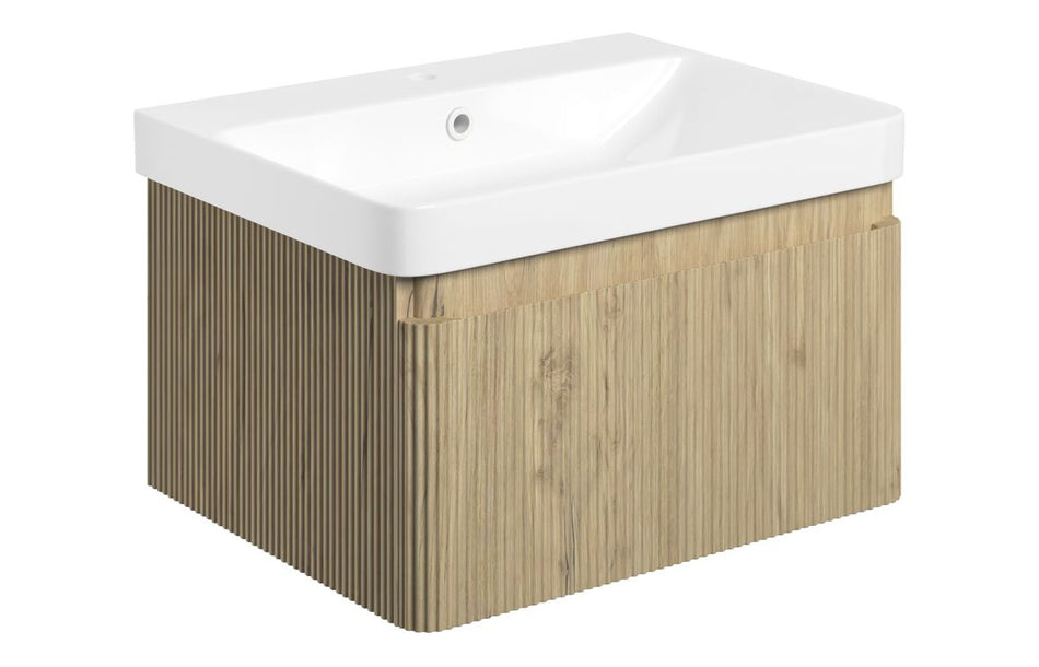 Kuba Wall Hung 1 Drawer Basin Unit & Basin - Textured Oak