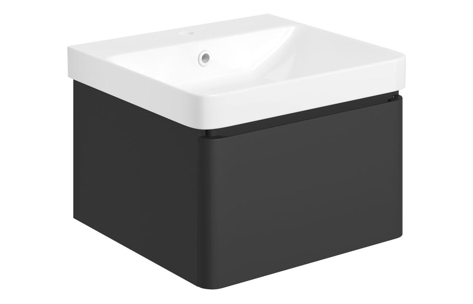 Cosmo Wall Hung 1 Drawer Basin Unit & Basin - Matt Black