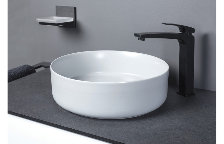 Lux 355mm Ceramic Round Washbowl & Waste - Matt White