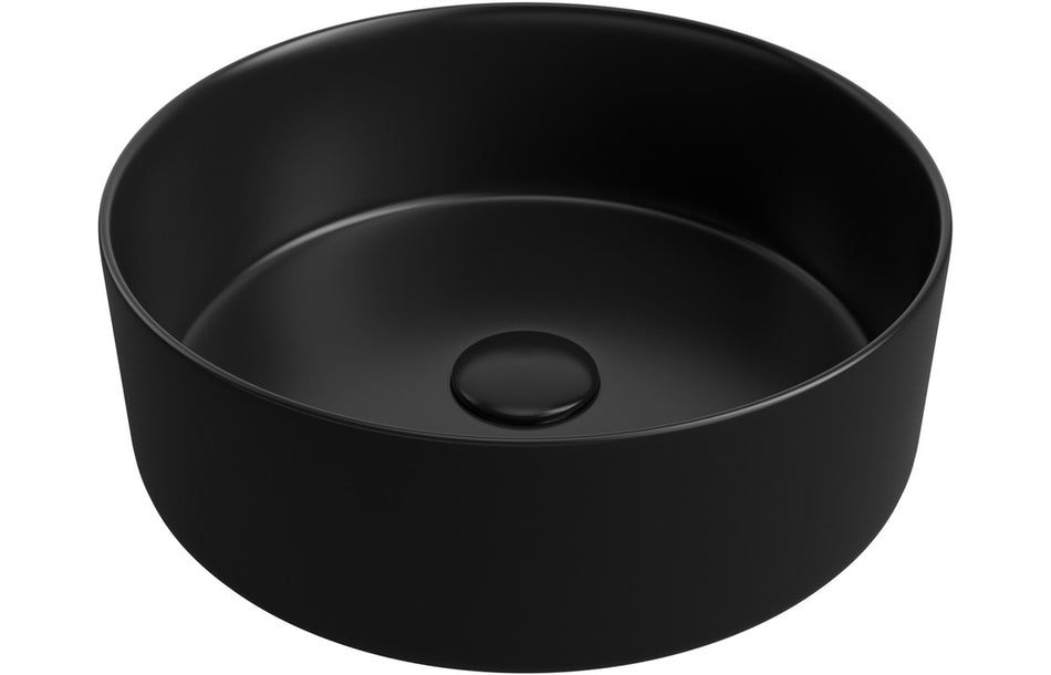 Lux 355mm Ceramic Round Washbowl & Waste - Matt Black