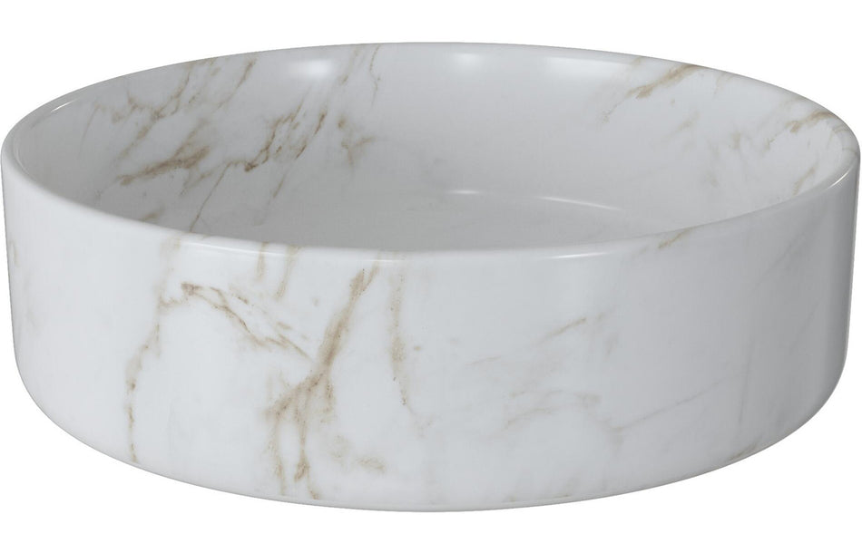 Lux 355mm Ceramic Round Washbowl & Waste - Marble Effect