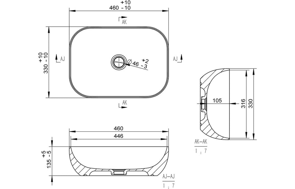 Otom 460x330mm Ceramic Washbowl - White Marble Effect