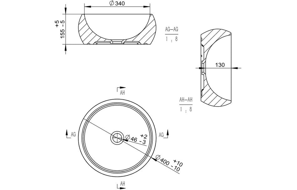 Haik 400mm Ceramic Washbowl - Stone Effect