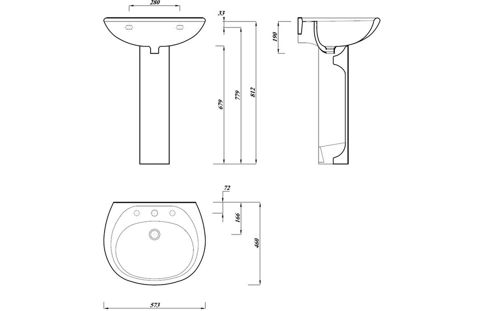 Excelgo 573x460mm 2TH Basin & Full Pedestal
