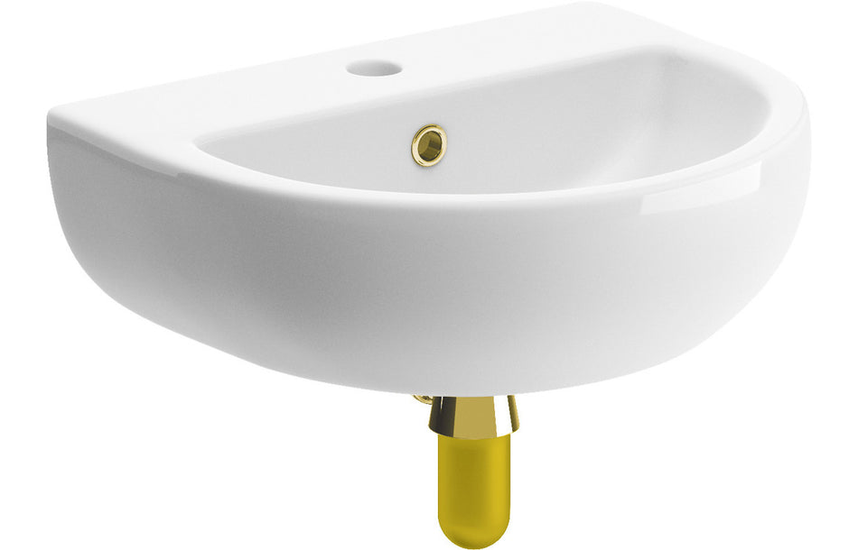 Tusany 450x400mm 1TH Cloakroom Basin & Brushed Brass Bottle Trap