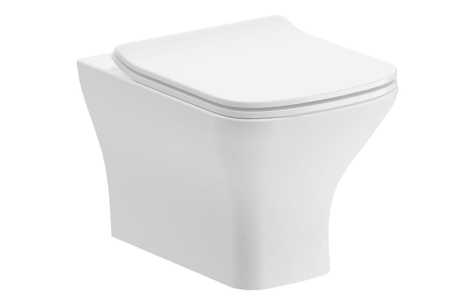 Rimless Comfort Height Back To Toilet Wall WC & Slim Soft Close Seat