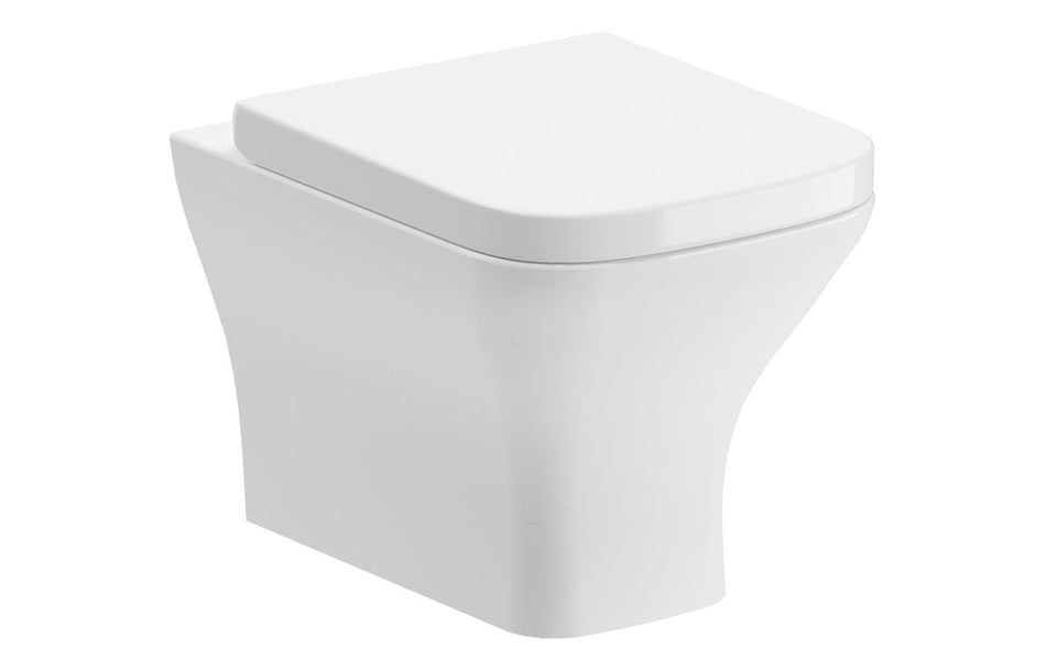 Rimless Comfort Height Back To Toilet Wall WC & Slim Soft Close Seat
