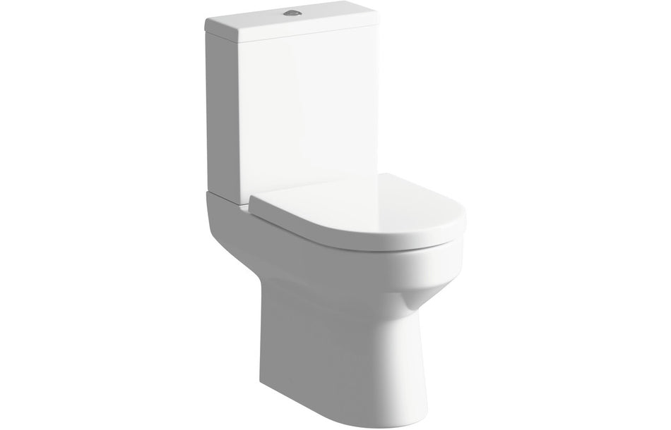 Rimless Close Coupled Toilet Open Back WC & Soft Close Seat