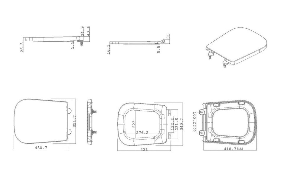Square Soft Close Toilet Seat – White, Quick Release, Easy Clean, Durable UF Material