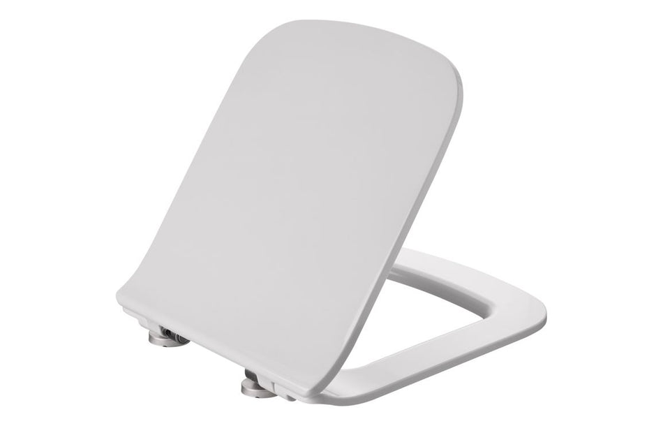 Sederwood soft-close toilet seat, white, open lid with hinges