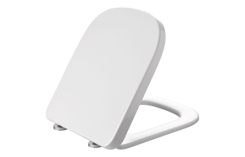 White square soft-close toilet seat with raised lid