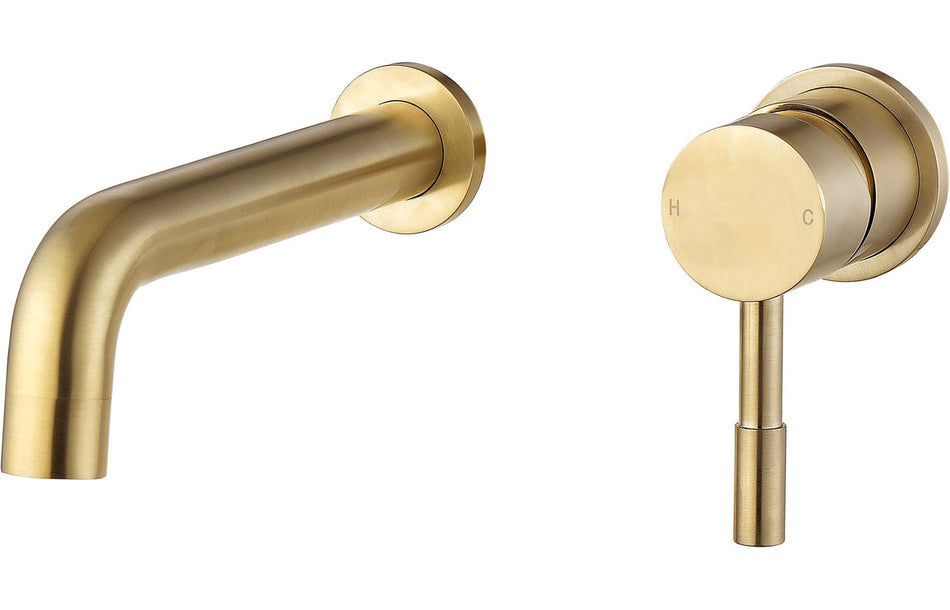 Pescera Wall Mounted Basin Mixer - Brushed Brass