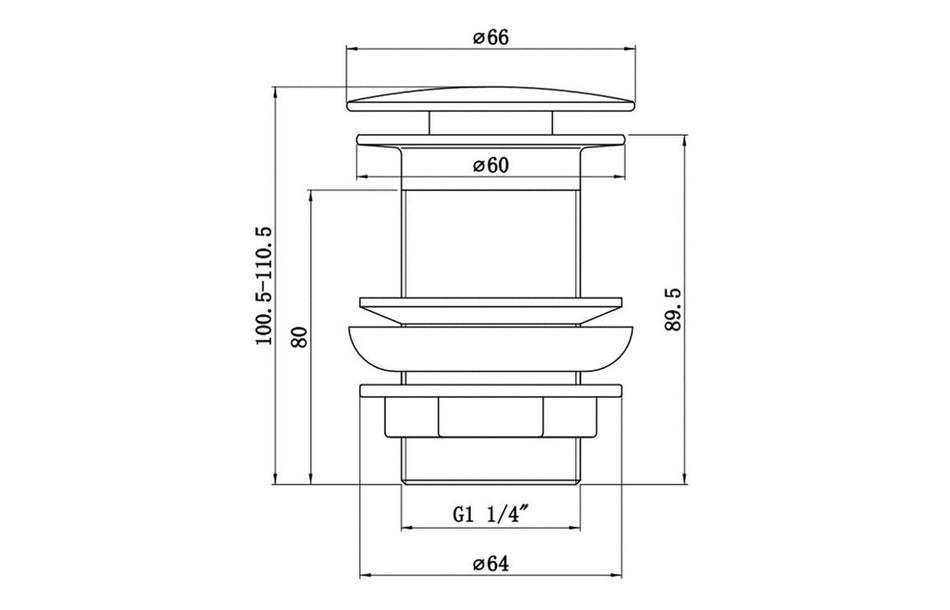 Unslotted Mushroom Basin Waste (1 1/4") - Matt Black