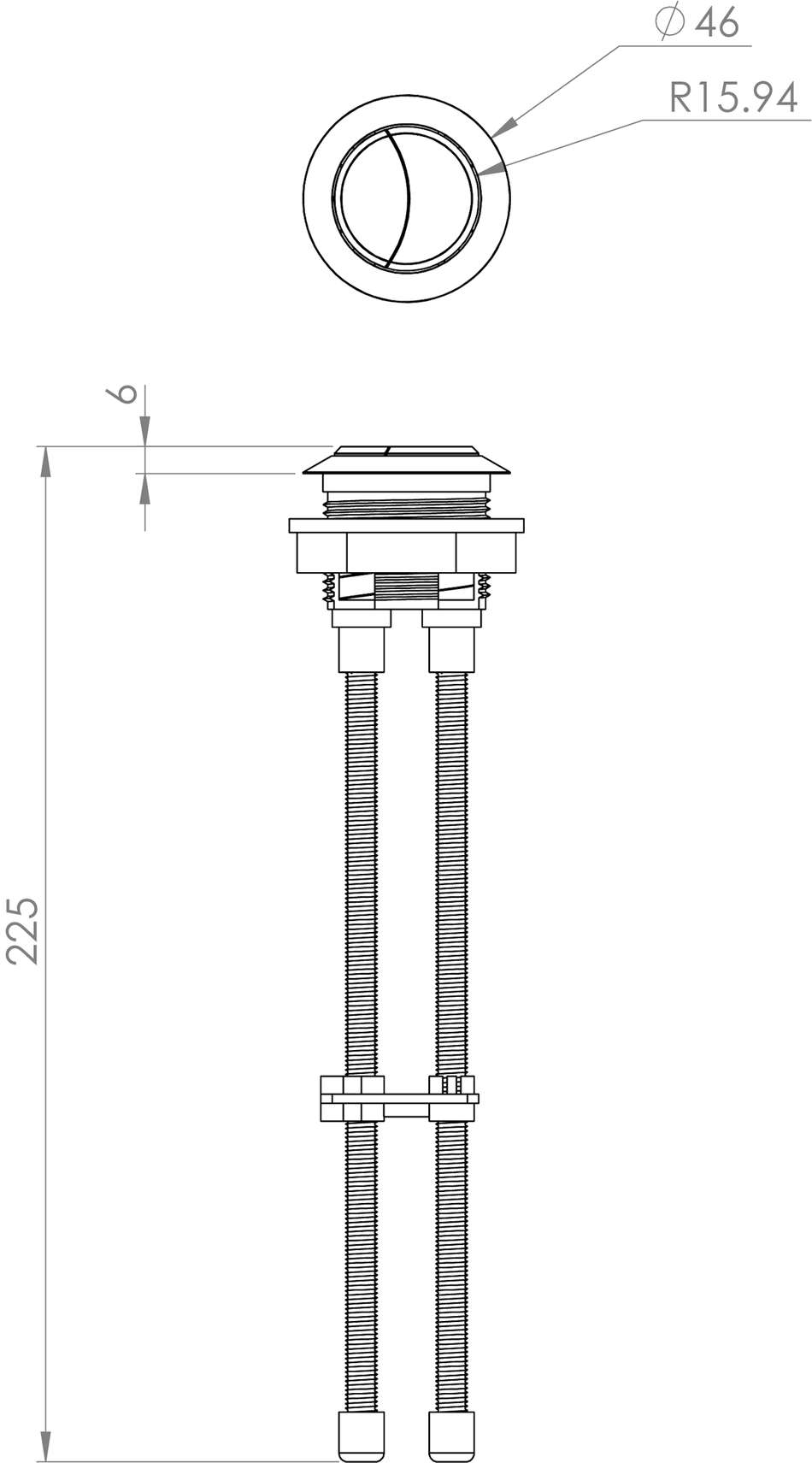 Toilet Flush button - 2 Rods - Matte Black (Compatible with AIR, MATTEO & UNI)