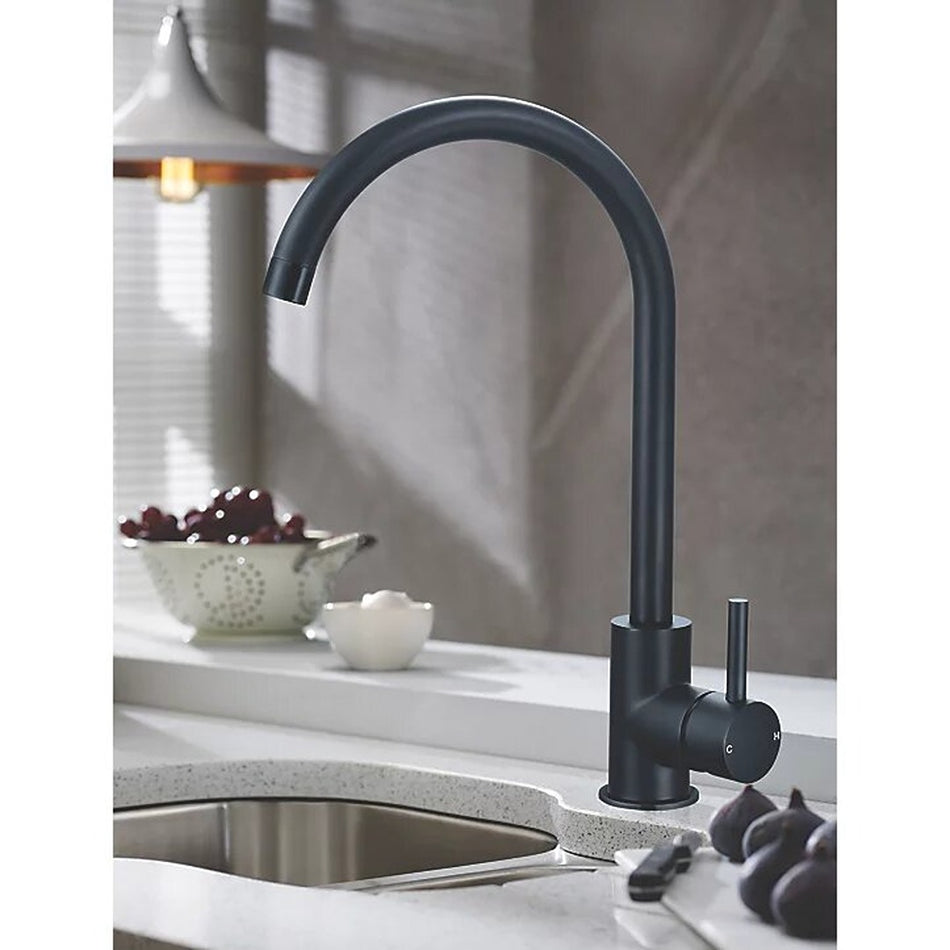 HIGHLIFE BATHROOMS Kitchen Mixer Tap Blackford Single Lever Sink Mixer Matt Black