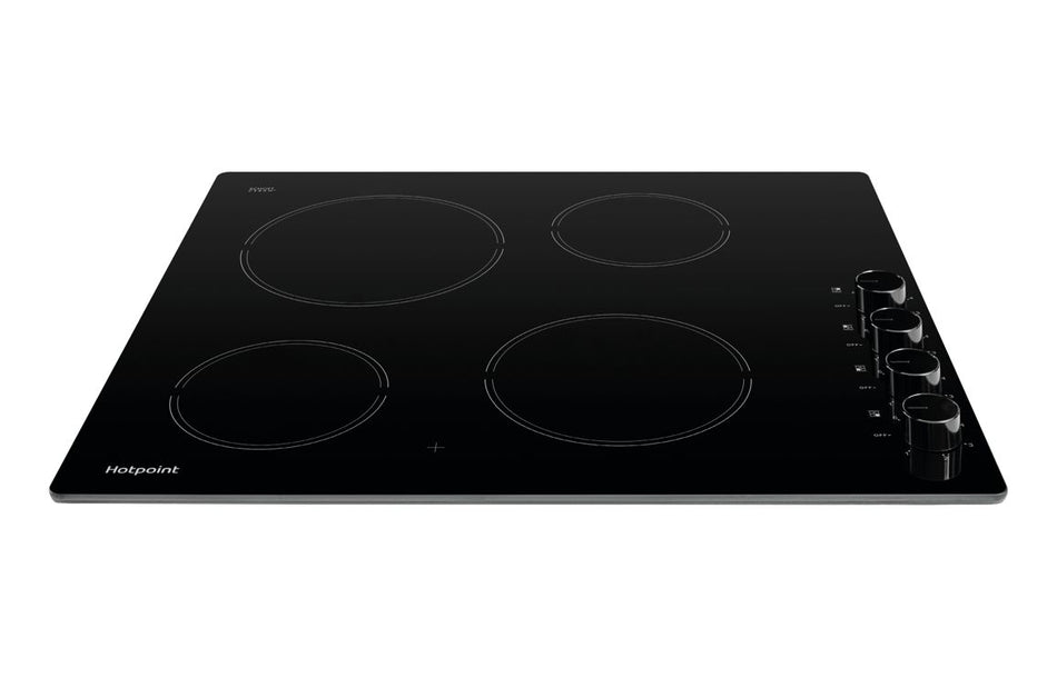 Hotpoint HR 620 R H 60cm Ceramic Hob – 4 Zone Built-In Black Integrated Kitchen Cooker, Side Rotary Dials, Residual Heat Indicator