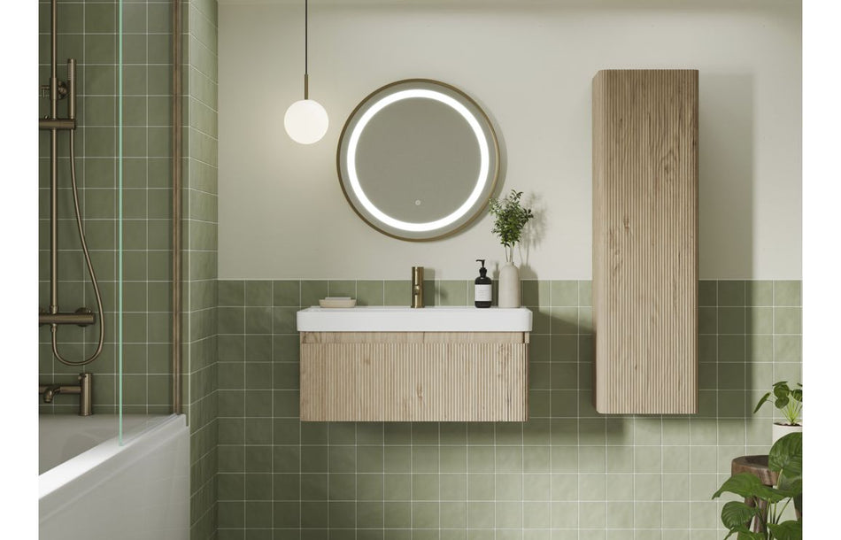 Kuba 350mm Wall Hung 1 Door Tall Unit - Textured Oak