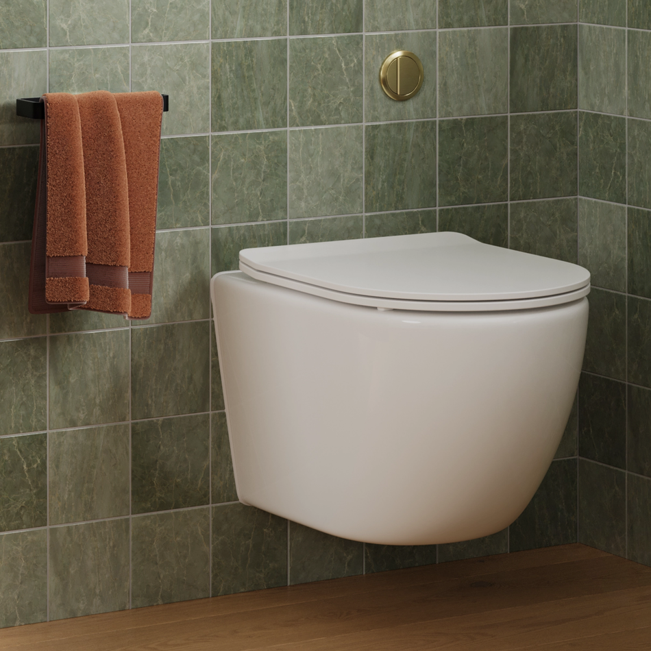 HiB Wall Hung WC Pan - Quick Release Soft Close Toilet Seat & Chrome Hinges