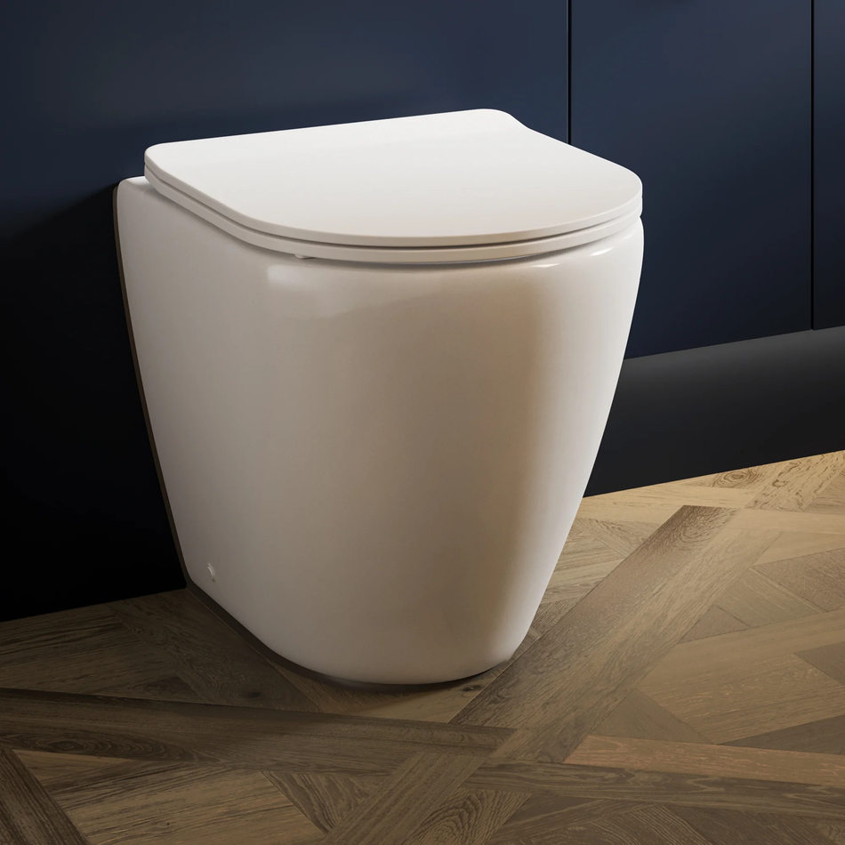 HiB Back to Wall WC - Easy Clean Rimless Pan with Quick Release Soft Close Seat, Curved & Squared Options, Chrome Hinges