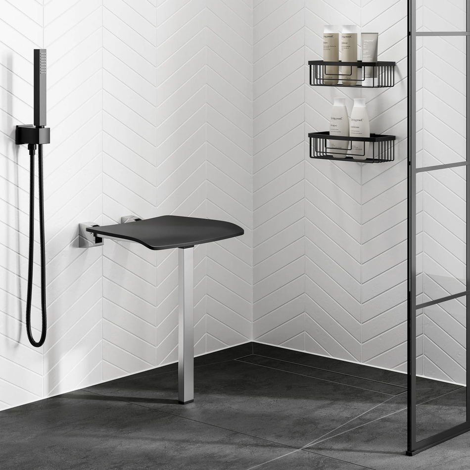 Shower Seat with Support Leg - White: Stylish, Foldable Design, Supports Up to 150kg (Copy)