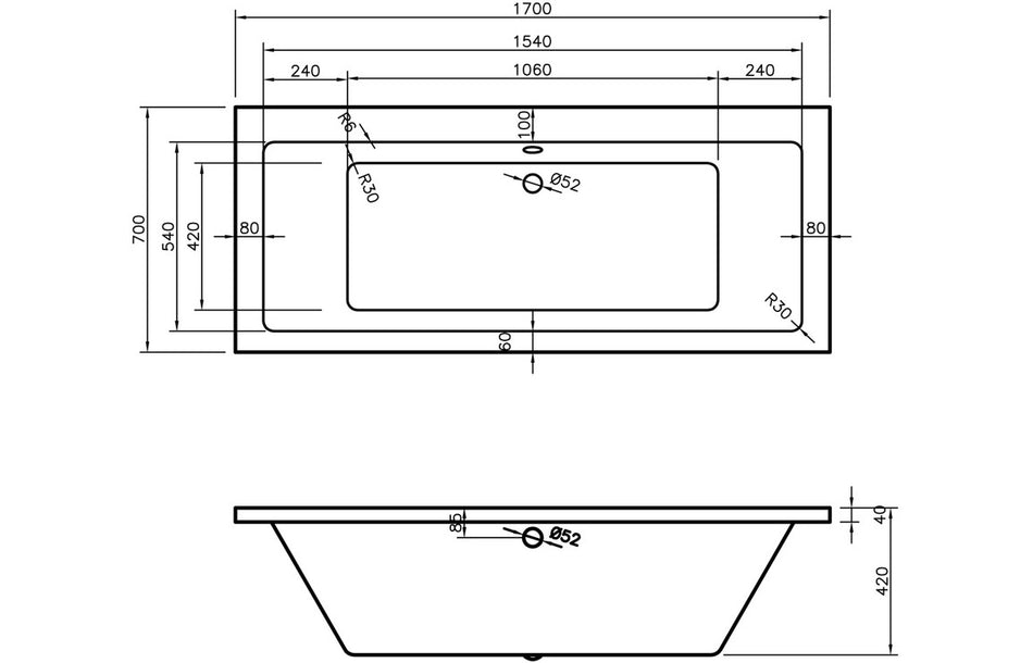 Navarre Square Double End 0TH Bath w/Legs