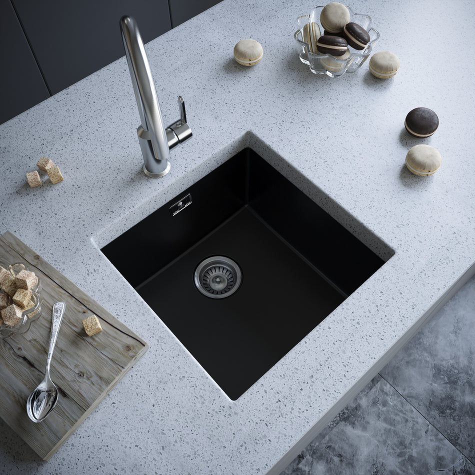 Kitchen Sink with Strainer & Overflow - Luxurious Single Bowl Kitchen Sinks Made of Pressed Material