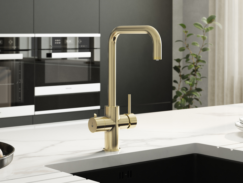 Boiling Water Tap, 2.4L Boiler Unit & Carbon Water Filter - 3 in 1 Instant Hot Water Tap (Brushed Brass)