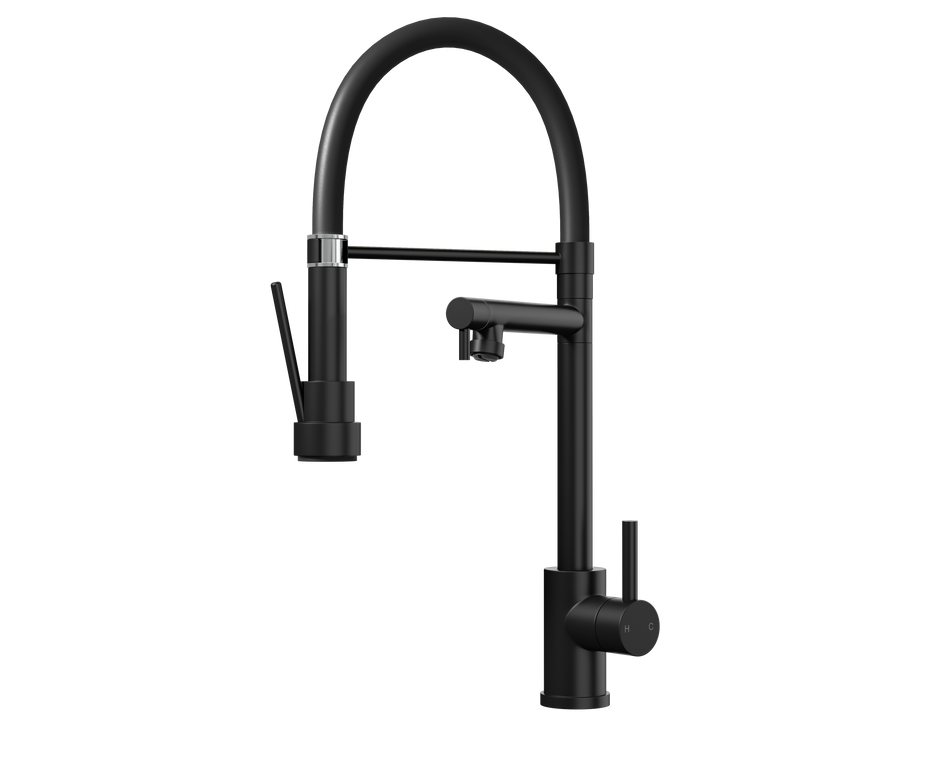 Kitchen Tap with Smooth Rubber Hose and Flexi Spray - Brushed Brass