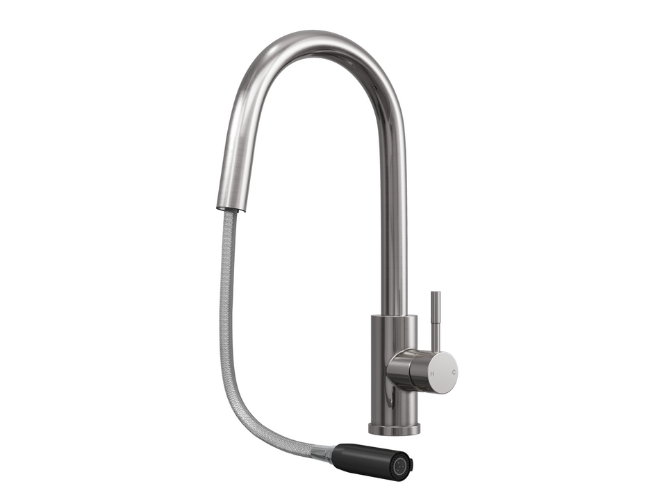 Kitchen Mixer Tap with Pull Out Hose and Spray Head - Brushed Steel