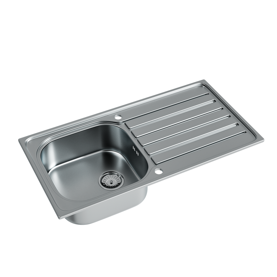 Inset 1.0 Bowl Stainless Steel Kitchen Sink with Waste and Overflow 965mm L x 500mm W - Matt Satin