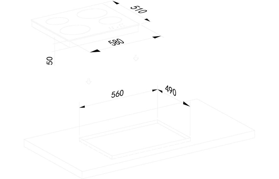 Prima PRCEH115 60cm Ceramic Hob - Black Glass, 4 Zones, Touch Control, Frameless, Timer, Child Lock, 5 Year Parts Guarantee