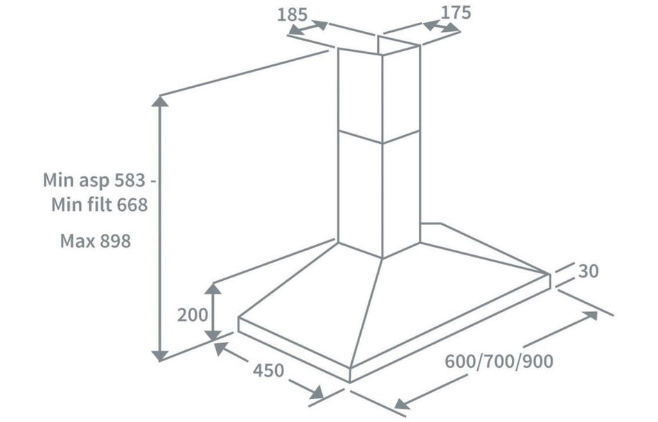 Prima PRCH020 60cm Chimney Hood - Stainless Steel