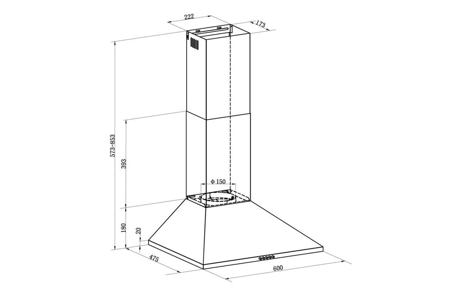 Prima PRCH033 60cm Chimney Hood - Black