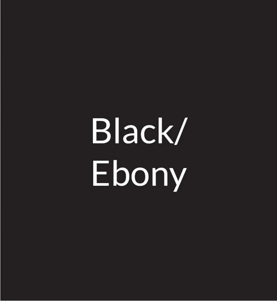Dark ebony black glass finish swatch with “Black/Ebony” text