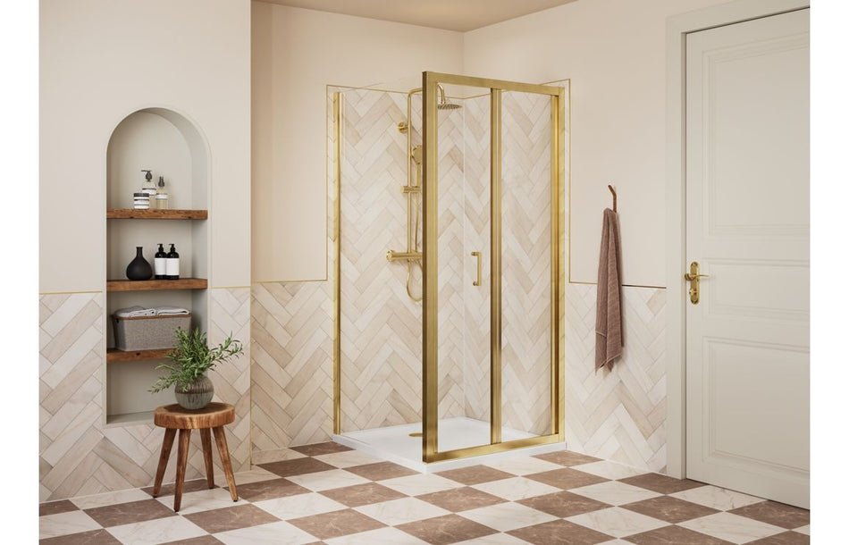 Excel Classix Bi-Fold Shower Door – 5mm Easy Clean Glass, Brushed Brass Profile