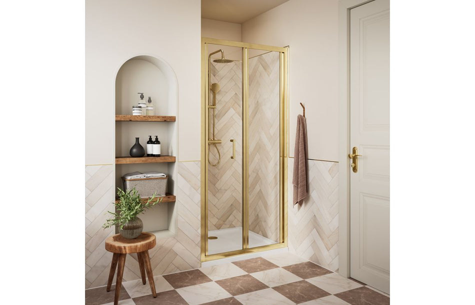 Excel Classix Bi-Fold Shower Door – 5mm Easy Clean Glass, Brushed Brass Profile