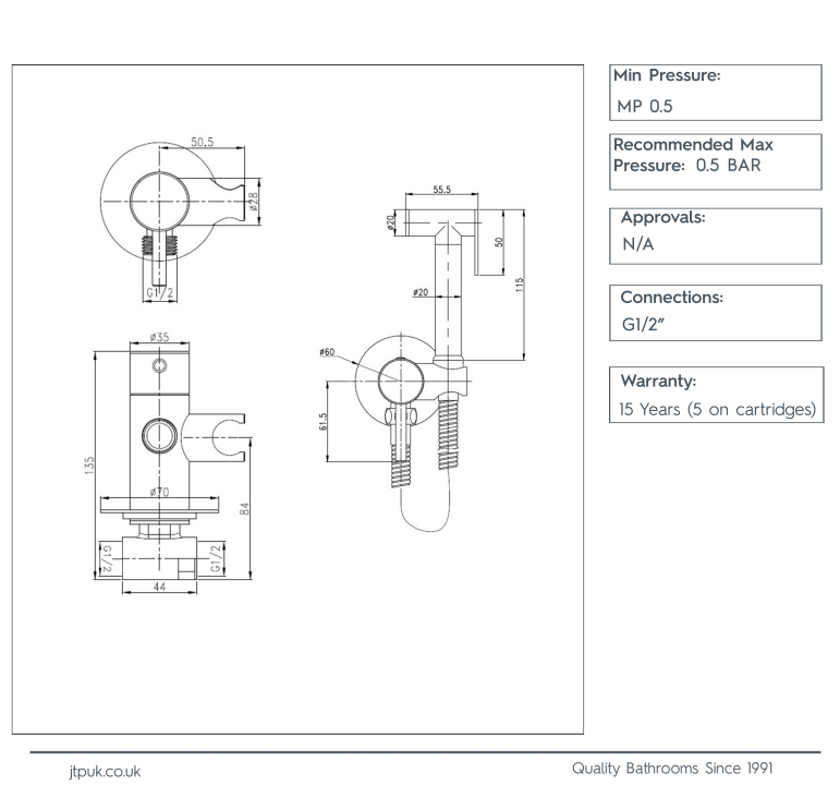 JTP Douche Kit & Bidet Spray VOS Douche Set for Cold and Hot Operation