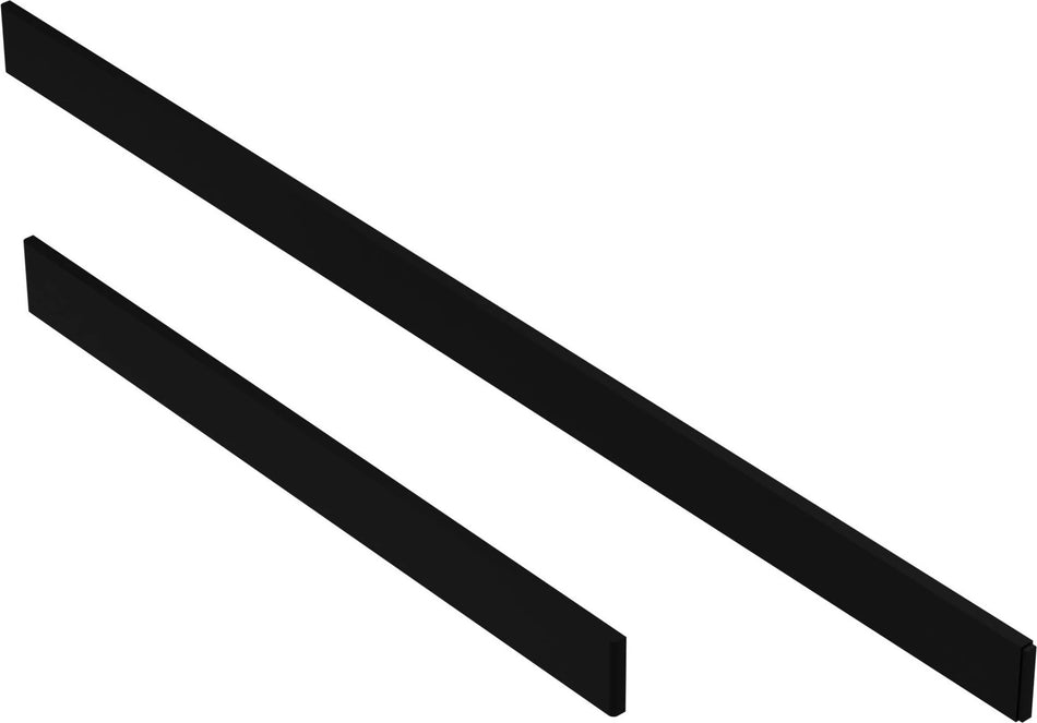 Matt black tray riser rails, two long rectangular bars