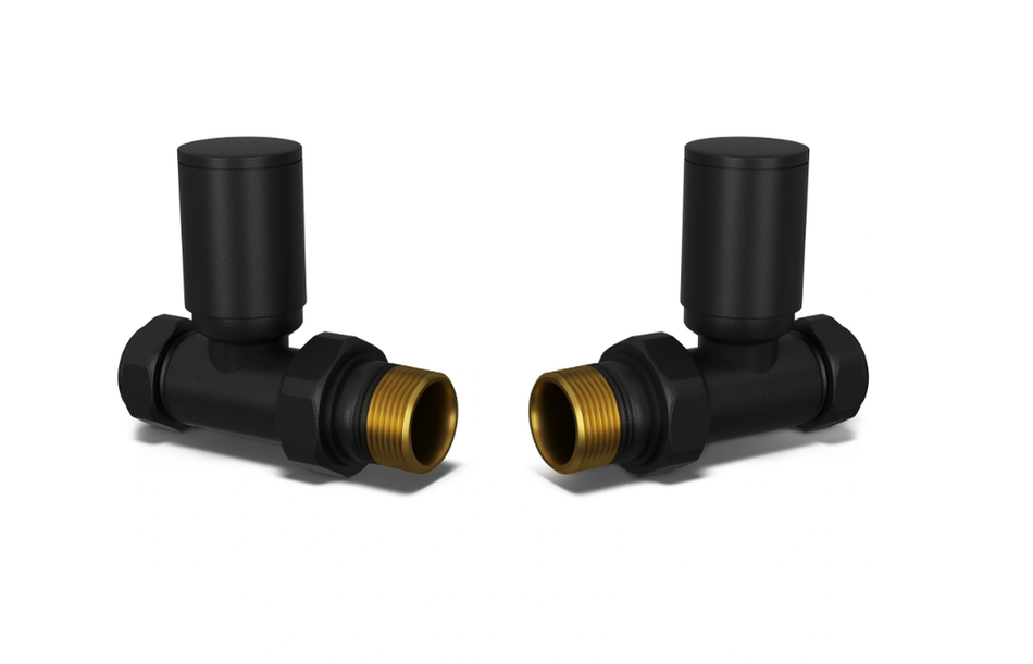 Black Radiator Valve Straight 15mm (Pair)