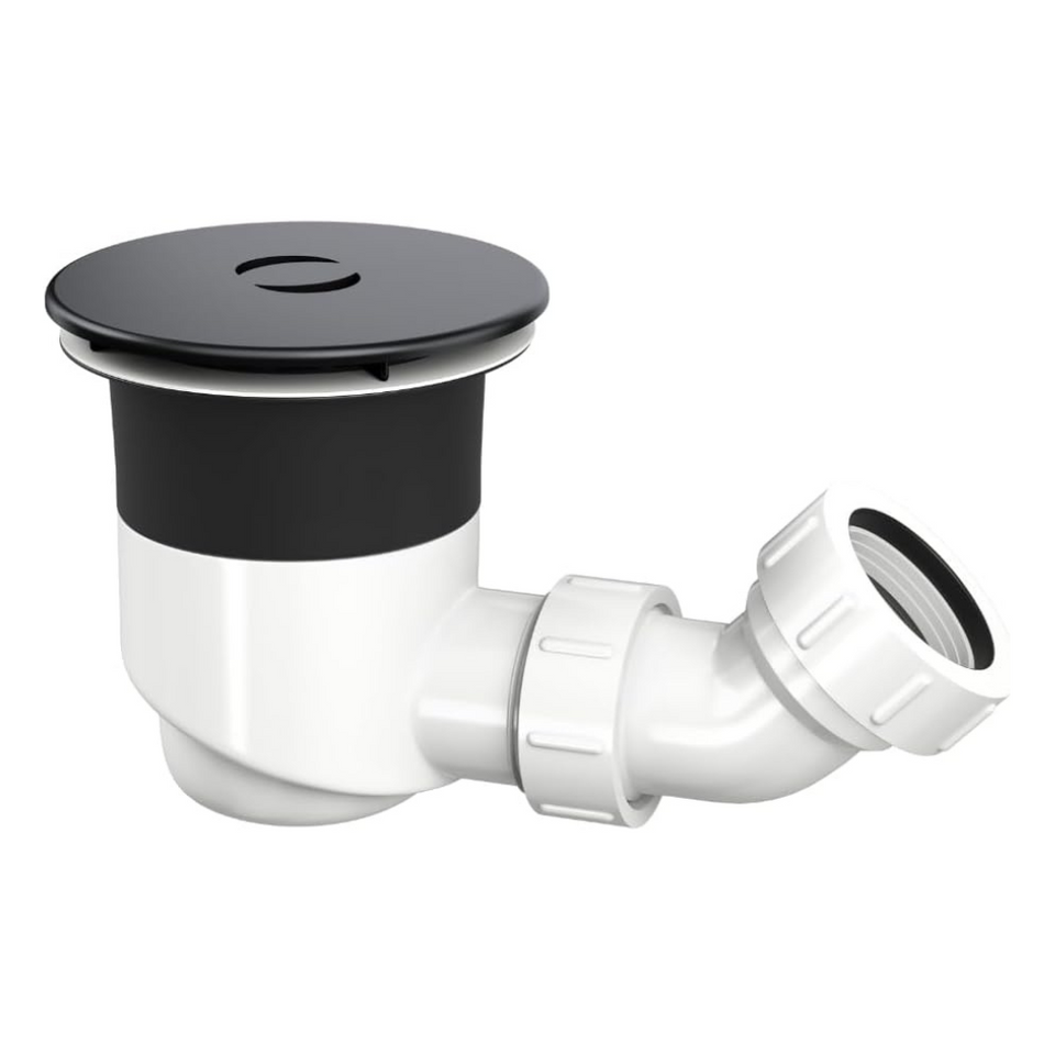 Top Fix Shower Tray Waste – 90mm Matt Black Shower Trap with Cover