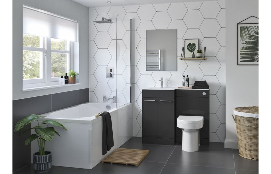 Venasa 1000mm L-Shape Basin & WC Unit Pack – Anthracite Gloss, Floor-Standing, Soft-Close Doors, Resin Basin