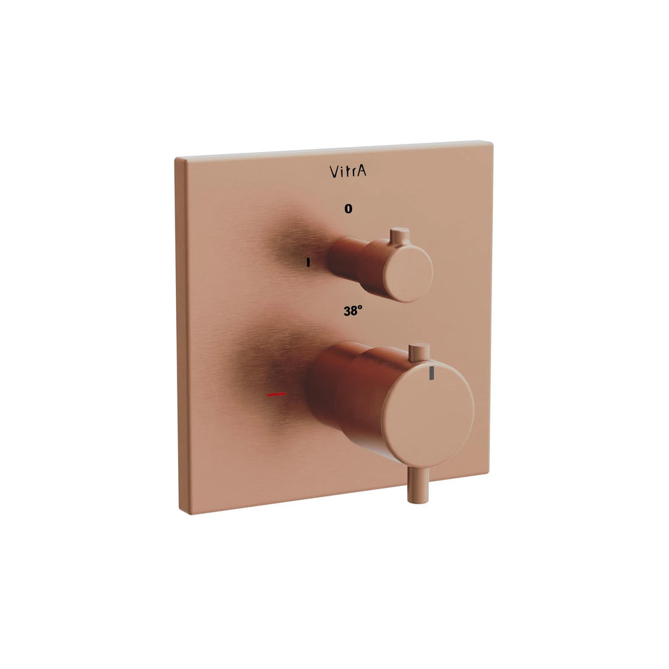 VitrA Aquaheat Square Integrated Thermostatic 1-Way Shower Mixer Valve - Brushed Bronze