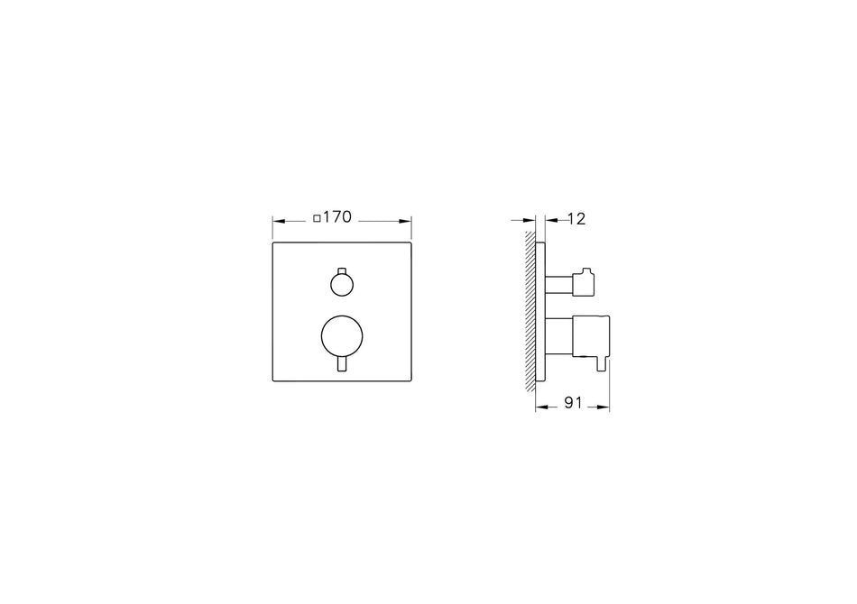 VitrA Aquaheat Square Integrated Thermostatic 1-Way Shower Mixer Valve - Brushed Bronze