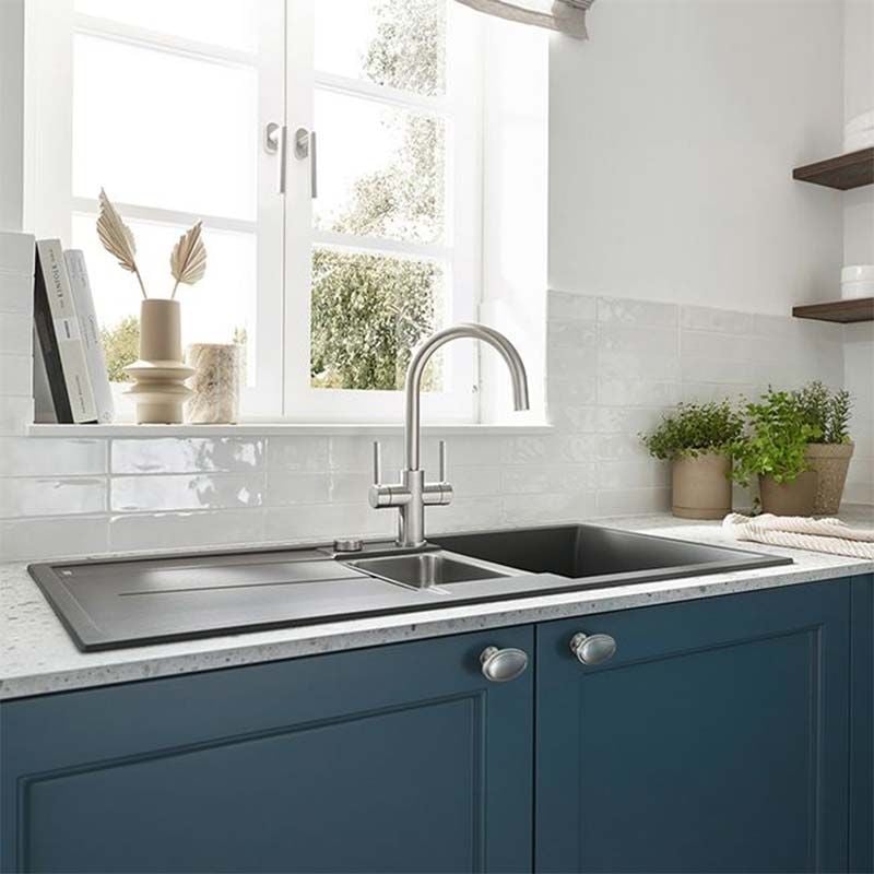 Blanco CANDOR Twin Lever Spout Solid Kitchen Mixer Tap - Stainless Steel - 526703