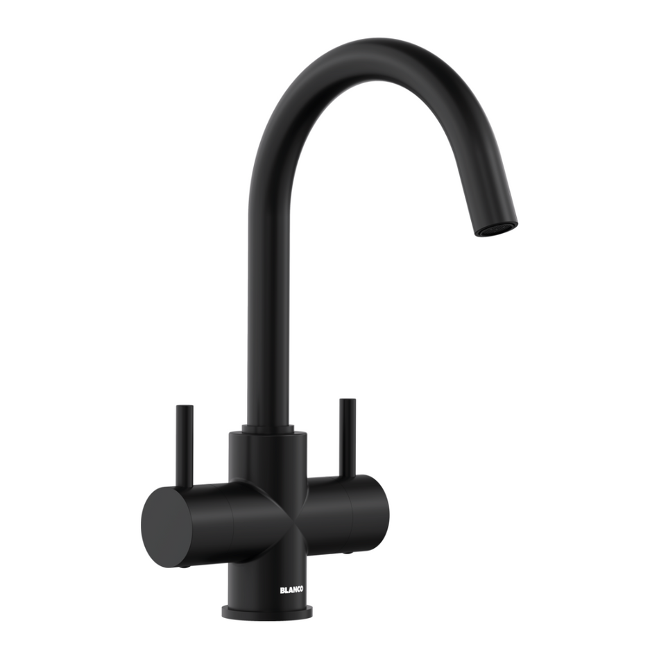 Blanco CAMIA Twin Lever High Spout Kitchen Mixer Tap - Black Matt