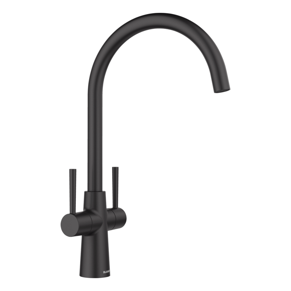Blanco Max II Twin Lever Monobloc Kitchen Mixer Tap - Matt Black Blanco Sink Tap - 527525
