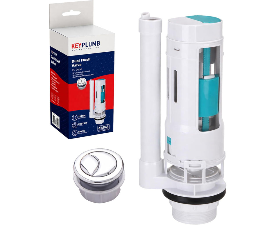 KeyPlumb 1.5" Mechanical Dual Flush Valve – 250mm Height with 2" Adaptor | WRAS Approved
