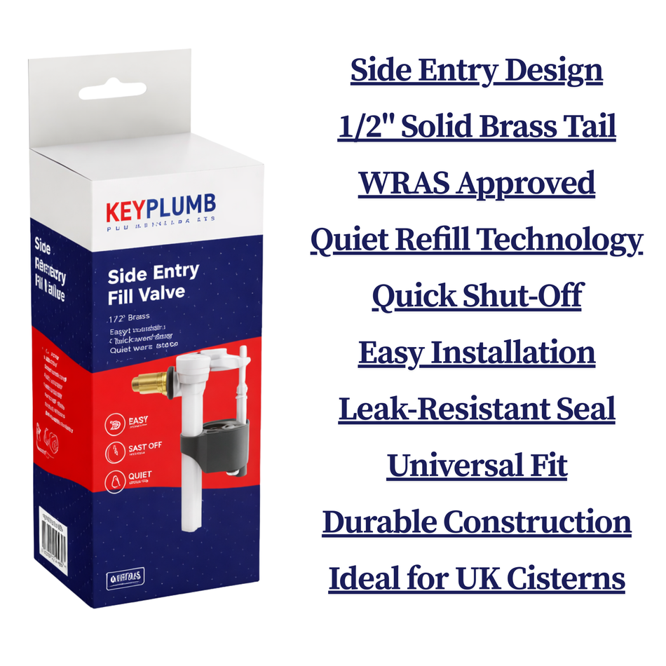 KeyPlumb Side Fill Valve – 1/2" Brass Tail – WRAS Approved