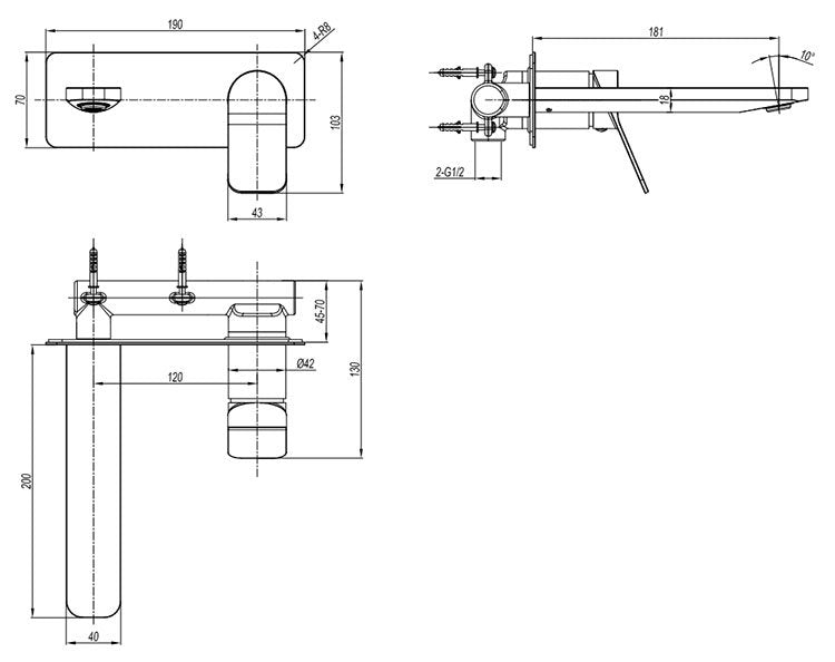 Crosswater Glide II Brushed Brass Wall Mounted 2 Hole Set Basin Mixer