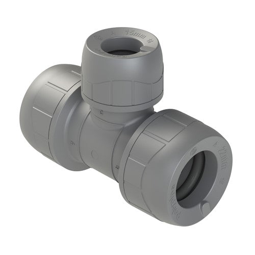 Polypipe Polyplumb PB1122 – 22mm x 22mm x 15mm Brass Tee Push-Fit Fitting (Pack of 5)
